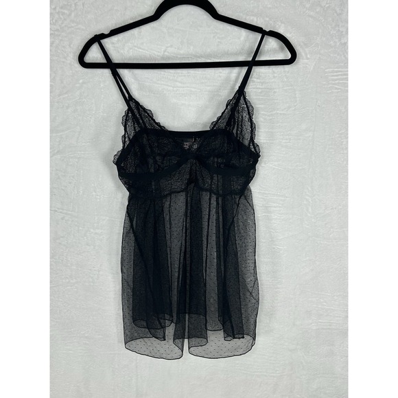 Victoria's Secret Other - Victorias Secret XL 90's Black Sheer Dotted Flyaway Babydoll Coquette Whimsigoth